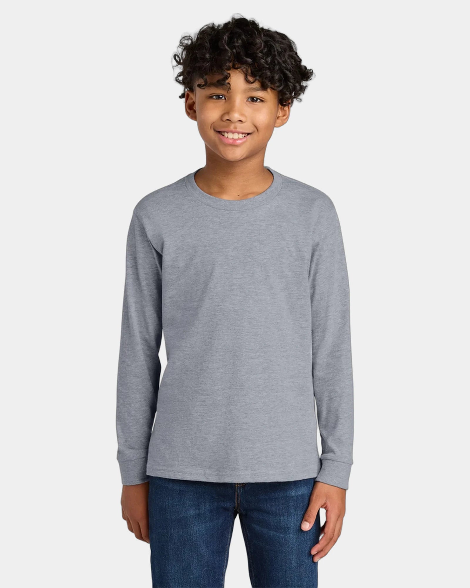 Custom cotton youth long sleeve tee crewneck collar - Heather Gray